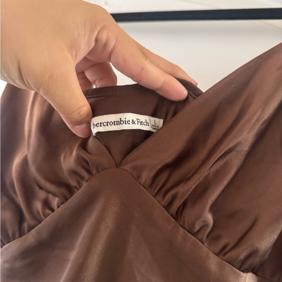 Abercrombie & Fitch Women's Ruched Satin Slip Midi Dress - Picture 3 of 4